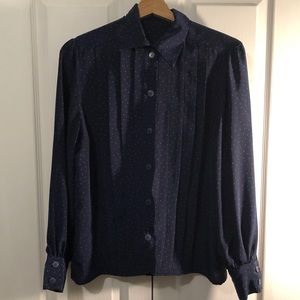 Handmade Dark Blue Button Down Shirt with Teal Dots